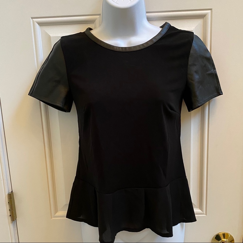LOFT Petite Peplum Faux Leather Tee 🖤